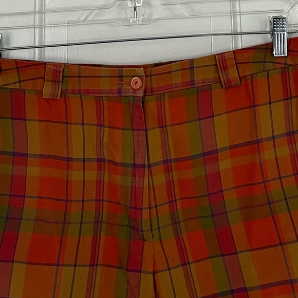 LL Bean Womens 100% Cotton Orange Plaid Shorts Size 12 Preppy Academia Summer - Picture 2 of 10